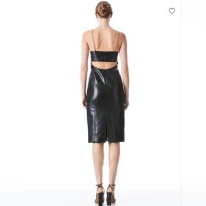 Alice + Olivia Fifi Black Vegan Leather Chain Strap Midi Dress